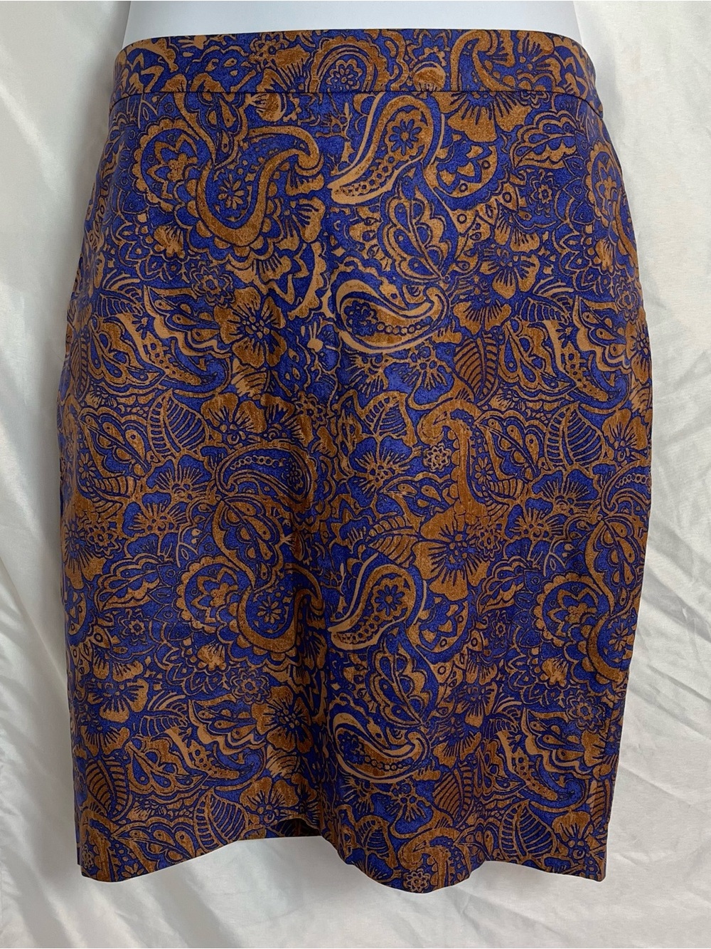 NWT LOFT Royal Blue Gold Paisley Jacquard Pencil Skirt 14